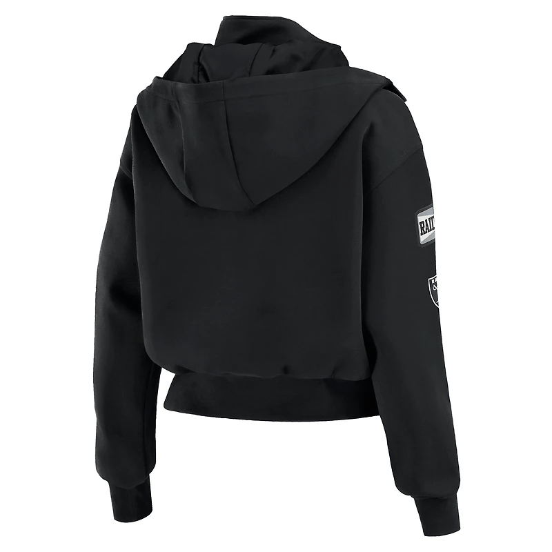 Women's WEAR by Erin Andrews  Black Las Vegas Raiders Patch Pocket Cropped Full-Zip Bomber Jacket