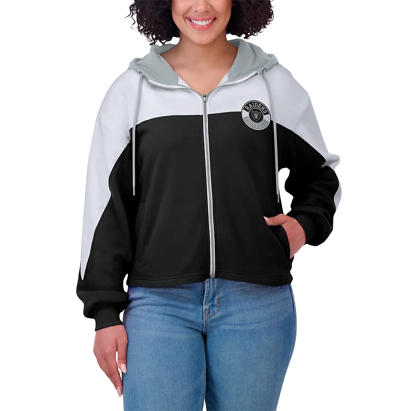 Sweat à capuche zippé blocs de couleurs noir grande taille pour femme WEAR by Erin Andrews des Las Vegas Raiders