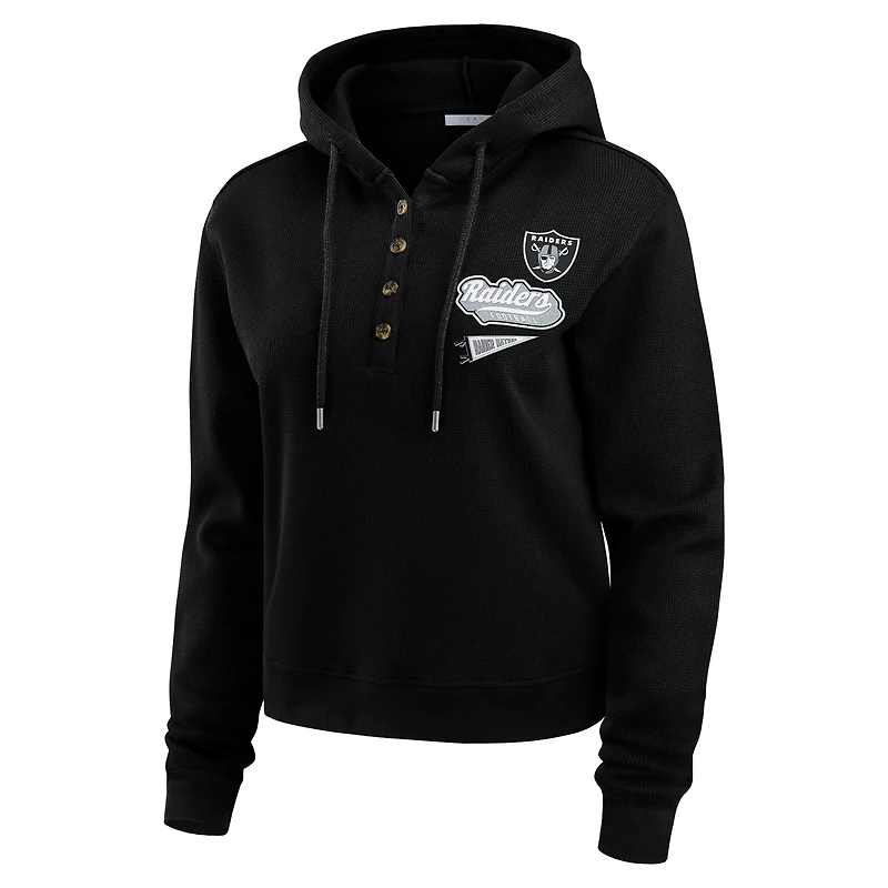 Women's WEAR by Erin Andrews Black Las Vegas Raiders Plus Waffle Hoodie Pullover Top