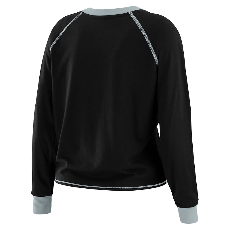T-shirt à manches longues noué sur le devant noir WEAR by Erin Andrews pour femme