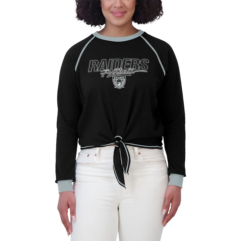 Women's WEAR by Erin Andrews Black Las Vegas Raiders Tie-Front Long Sleeve T-Shirt