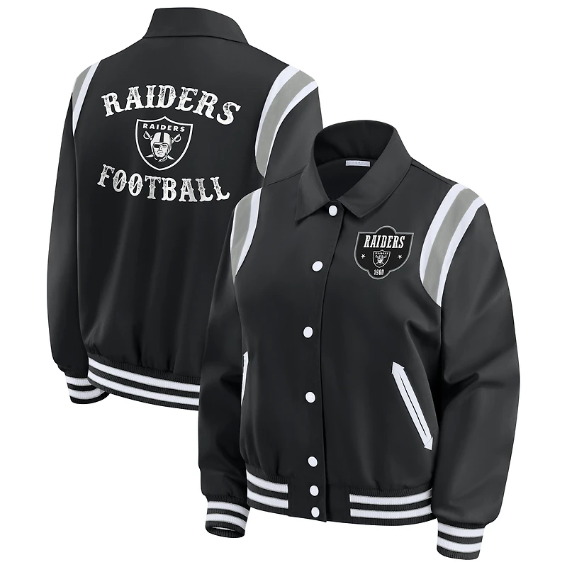Veste légère noire à boutons-pression pour femme WEAR by Erin Andrews des Las Vegas Raiders