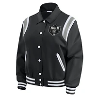 Women's WEAR by Erin Andrews Black Las Vegas Raiders Varsity Lightweight Full-Snap Jacket