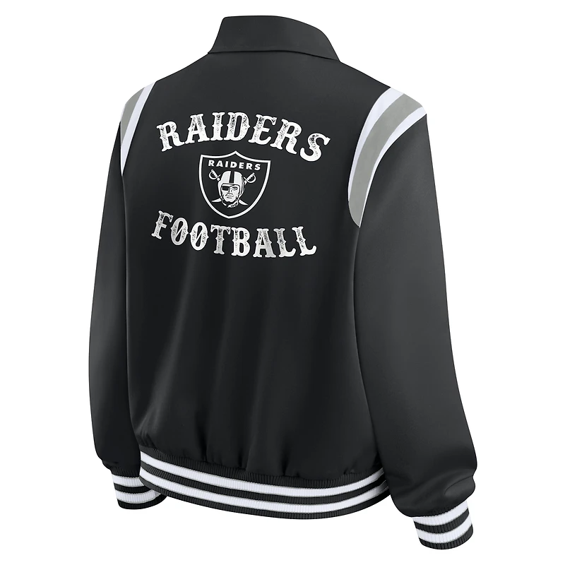 Women's WEAR by Erin Andrews Black Las Vegas Raiders Varsity Lightweight Full-Snap Jacket