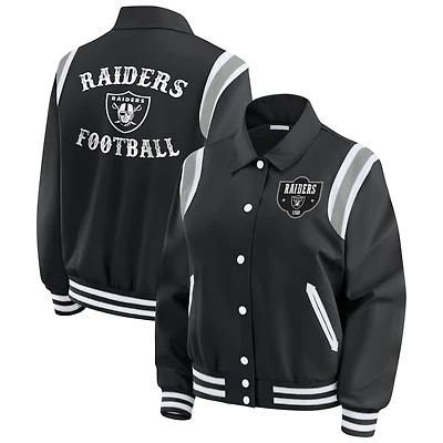 Women's WEAR by Erin Andrews Black Las Vegas Raiders Varsity Lightweight Full-Snap Jacket
