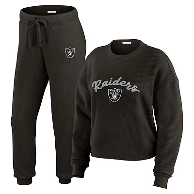 Ensemble de détente pour femme WEAR by Erin Andrews composé d'un t-shirt à manches longues et pantalon en tricot tri-blend crème Las Vegas Raiders