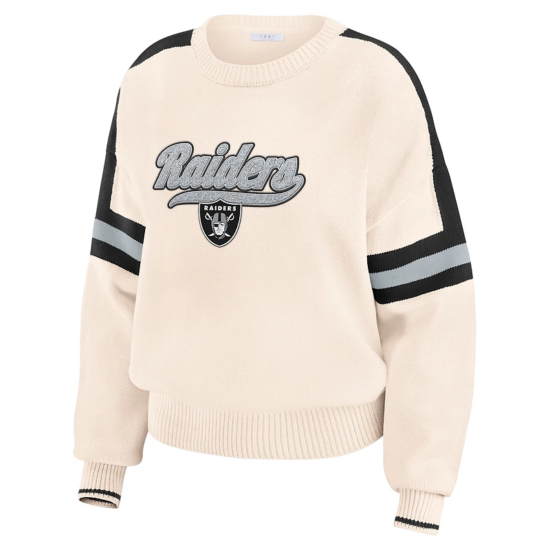 Women's WEAR by Erin Andrews  Cream Las Vegas Raiders Stripe Pullover Sweater