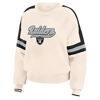 Women's WEAR by Erin Andrews  Cream Las Vegas Raiders Stripe Pullover Sweater
