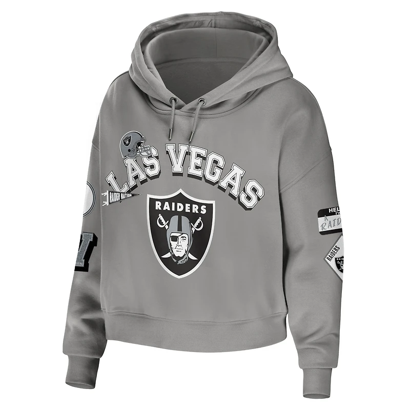 Sweat à capuche court et modeste grande taille gris Las Vegas Raiders pour femmes par Erin Andrews