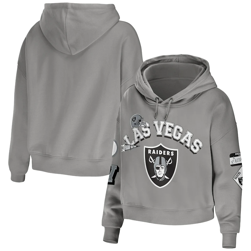 Sweat à capuche court et modeste grande taille gris Las Vegas Raiders pour femmes par Erin Andrews