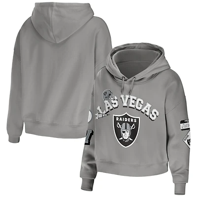 Sweat à capuche court et modeste grande taille gris Las Vegas Raiders pour femmes par Erin Andrews