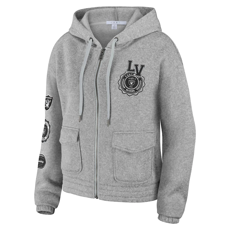 Women's WEAR by Erin Andrews Heather Gray Las Vegas Raiders Full-Zip Hoodie