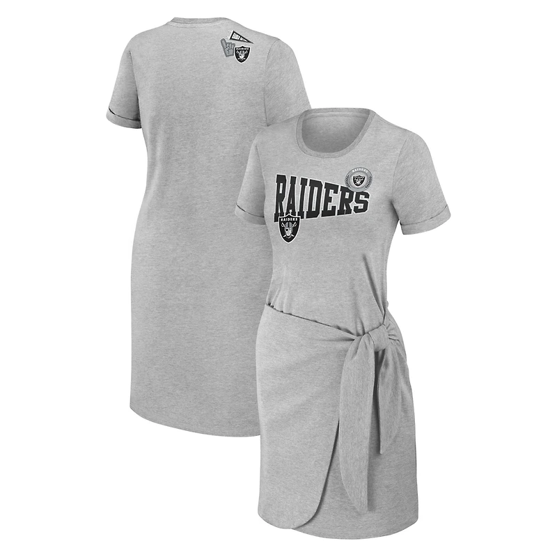 Robe t-shirt nouée gris chiné pour femme WEAR by Erin Andrews, motif Las Vegas Raiders