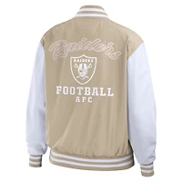 Veste aviateur zippée ton sur WEAR by Erin Andrews pour femme, couleur beige, des Las Vegas Raiders