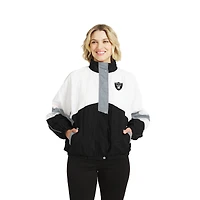 Veste coupe-vent à capuche blanche et noire Las Vegas Raiders, style froissé, fermeture boutons-pression, pour femme, par Erin Andrews WEAR by