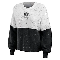 Women's WEAR by Erin Andrews  White/Black Las Vegas Raiders Lighweight Modest Crop Color-Block Pullover Sweater