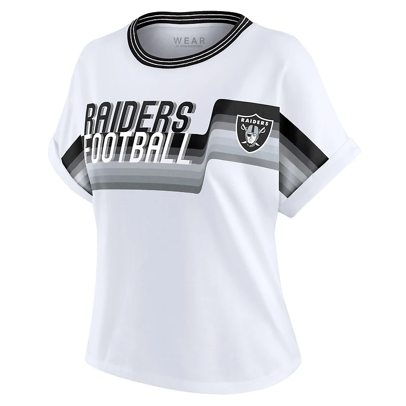 Women's WEAR by Erin Andrews White Las Vegas Raiders Cropped Center Stripe Dolman T-Shirt