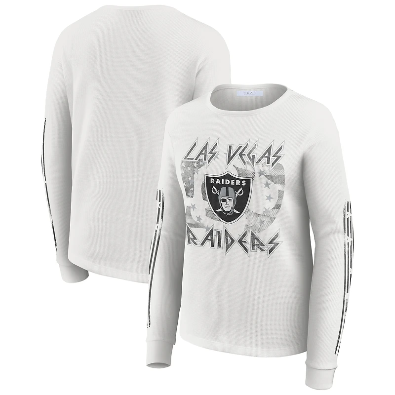 T-shirt blanc à manches longues gaufré pour femme WEAR by Erin Andrews, motif Las Vegas Raiders