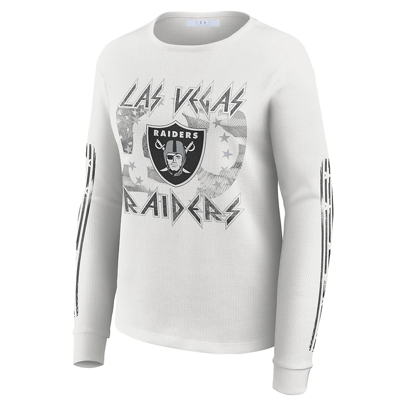 Women's WEAR by Erin Andrews White Las Vegas Raiders Graphic Waffle Long-Sleeve T-Shirt