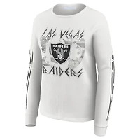 Women's WEAR by Erin Andrews  White Las Vegas Raiders Graphic Waffle Long-Sleeve T-Shirt