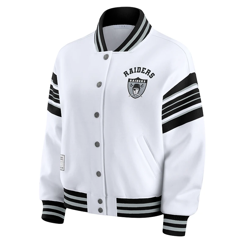 Veste sweat-shirt en polaire à boutons-pression pour femme WEAR by Erin Andrews, grande taille, motif Las Vegas Raiders blanc