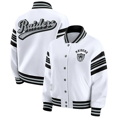 Veste sweat-shirt en polaire à boutons-pression pour femme WEAR by Erin Andrews, grande taille, motif Las Vegas Raiders blanc