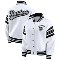 Veste sweat-shirt en polaire à boutons-pression pour femme WEAR by Erin Andrews, grande taille, motif Las Vegas Raiders blanc