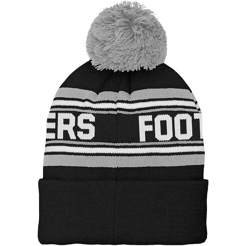 Bonnet en tricot à revers jacquard noir Las Vegas Raiders pour jeunes avec pompon