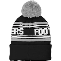 Bonnet en tricot à revers jacquard noir Las Vegas Raiders pour jeunes avec pompon