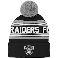 Bonnet en tricot à revers jacquard noir Las Vegas Raiders pour jeunes avec pompon
