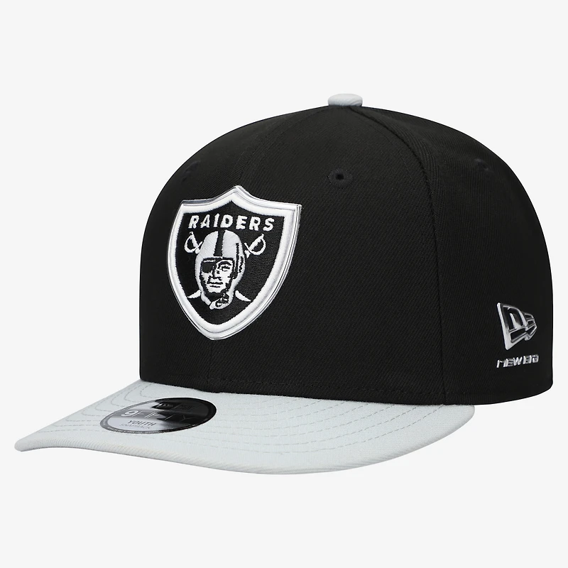Casquette snapback New Era noire et argentée pour jeunes, Las Vegas Raiders, draft NFL 2026, pré-courbée 9FIFTY