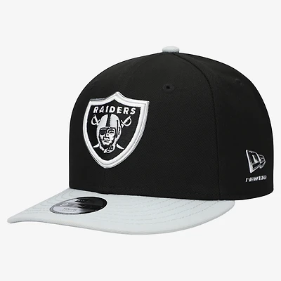 Casquette snapback New Era noire et argentée pour jeunes, Las Vegas Raiders, draft NFL 2026, pré-courbée 9FIFTY