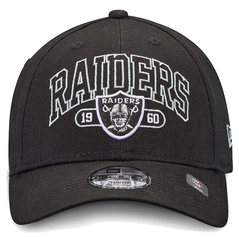 Youth New Era Black Las Vegas Raiders Outline 9FORTY Adjustable Hat