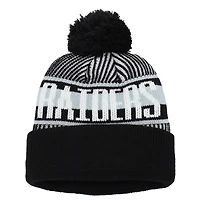 Bonnet en tricot à revers rayé noir Las Vegas Raiders New Era pour jeune avec pompon