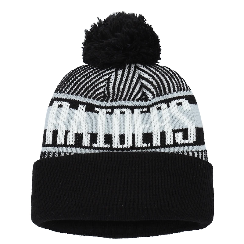 Youth New Era Black Las Vegas Raiders Striped  Cuffed Knit Hat with Pom