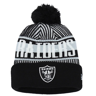Youth New Era Black Las Vegas Raiders Striped Cuffed Knit Hat with Pom