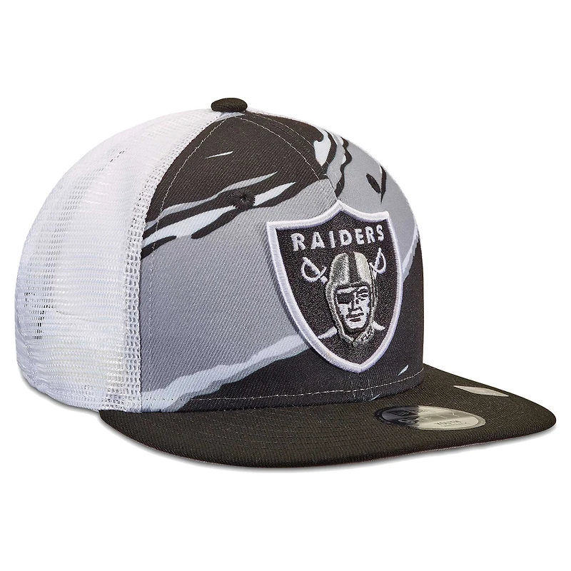 Youth New Era Black Las Vegas Raiders Tear 9FIFTY Trucker Snapback Hat