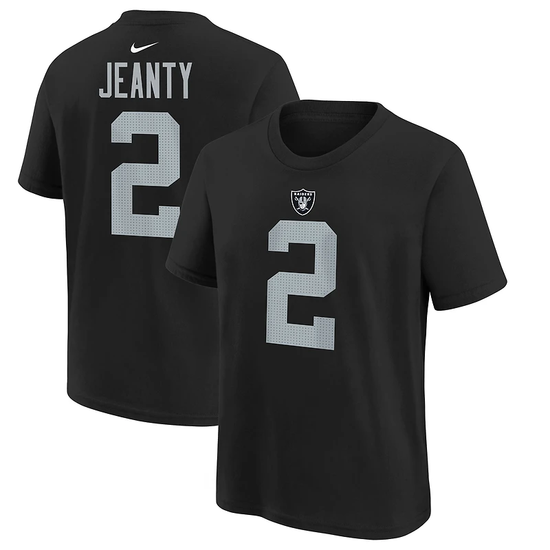 T-shirt Nike Ashton Jeanty noir pour jeune, nom et numéro du choix de premier tour la draft NFL 2025 des Las Vegas Raiders