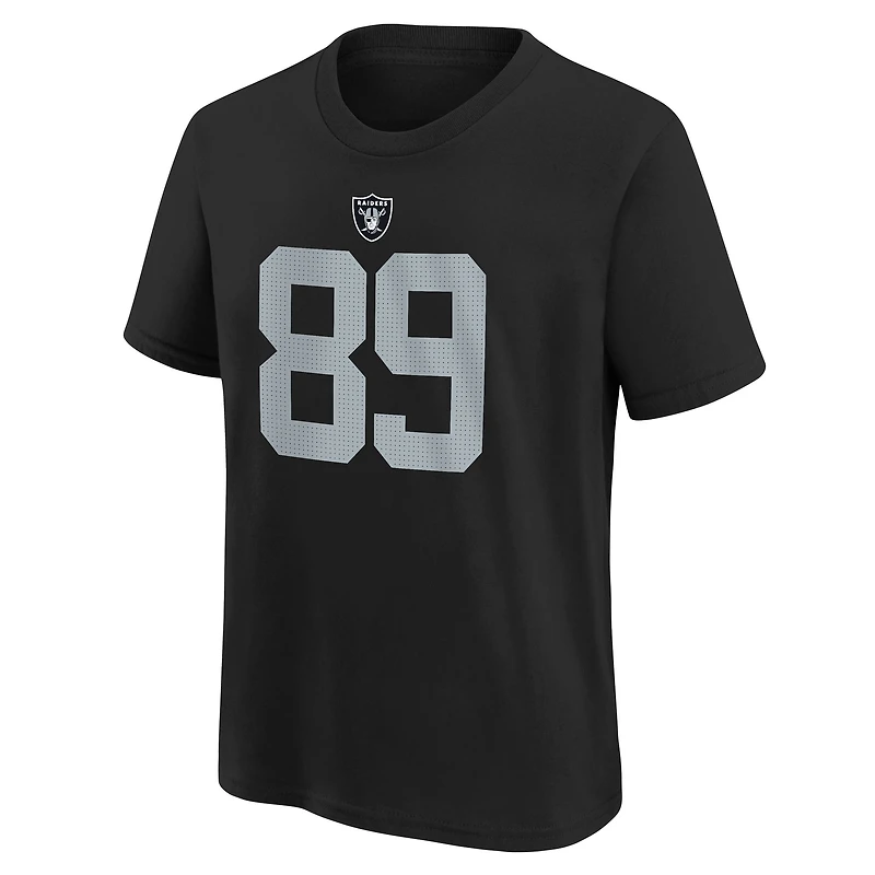 T-shirt Nike Brock Bowers noir pour jeune joueur des Las Vegas Raiders avec nom et numéro