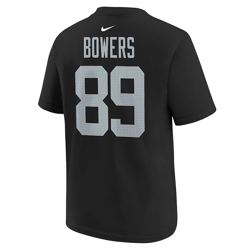 T-shirt Nike Brock Bowers noir pour jeune joueur des Las Vegas Raiders avec nom et numéro
