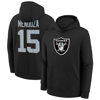 Sweat à capuche en polaire Nike pour enfant, noir, avec le nom et numéro du joueur Fernando Mendoza des Las Vegas Raiders.