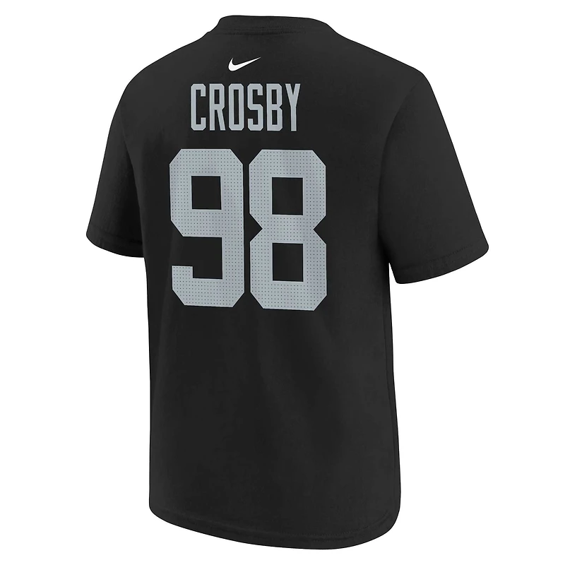 T-shirt Nike Maxx Crosby pour jeune, noir, nom et numéro du joueur des Las Vegas Raiders