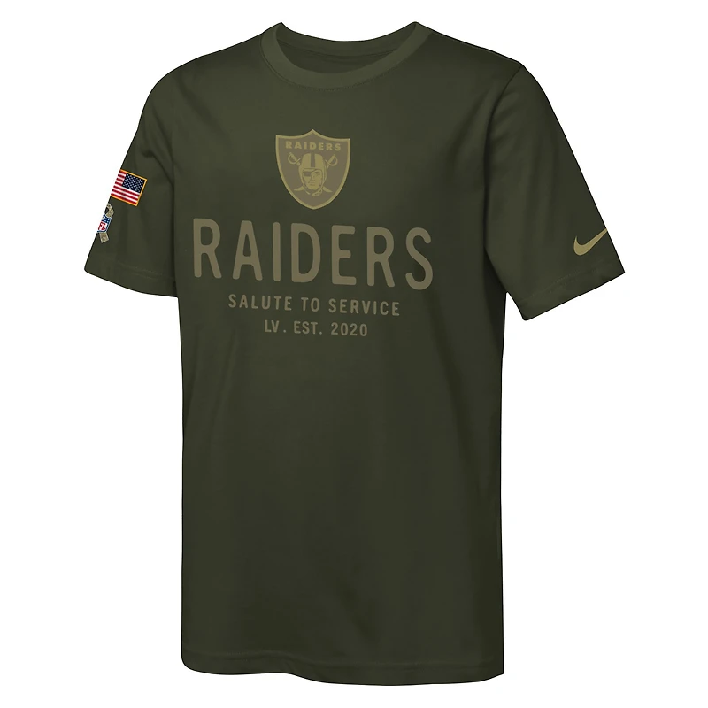 T-shirt Nike Olive Las Vegas Raiders 2025 Salute to Service Sideline Dri-FIT pour jeune