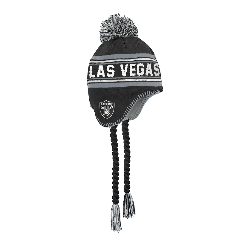 Bonnet en tricot jacquard noir à pompon Youth Outerstuff des Las Vegas Raiders