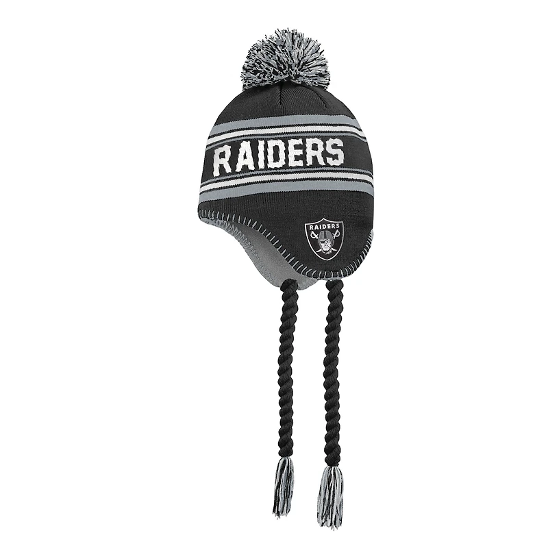 Bonnet en tricot jacquard noir à pompon Youth Outerstuff des Las Vegas Raiders