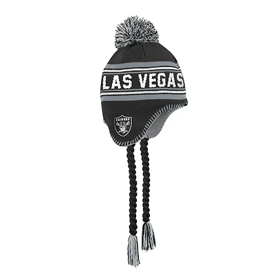 Bonnet en tricot jacquard noir à pompon Youth Outerstuff des Las Vegas Raiders