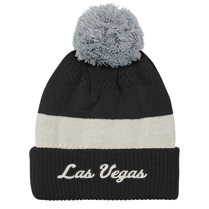 Bonnet en tricot à revers et pompon noir Youth Outerstuff des Las Vegas Raiders