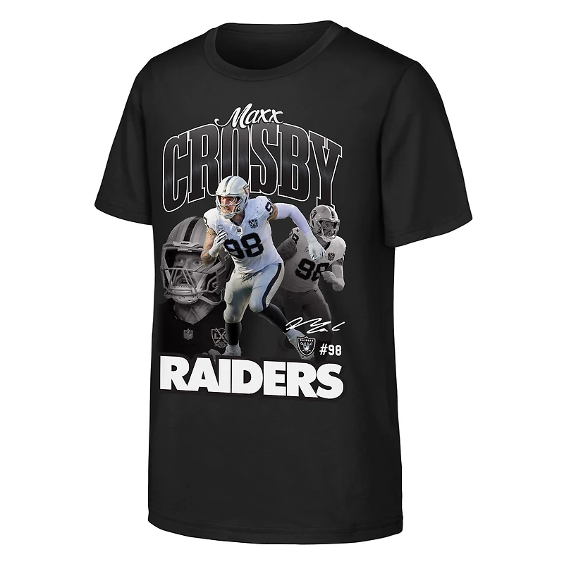 Youth Outerstuff Maxx Crosby Black Las Vegas Raiders Triple Pic T-Shirt