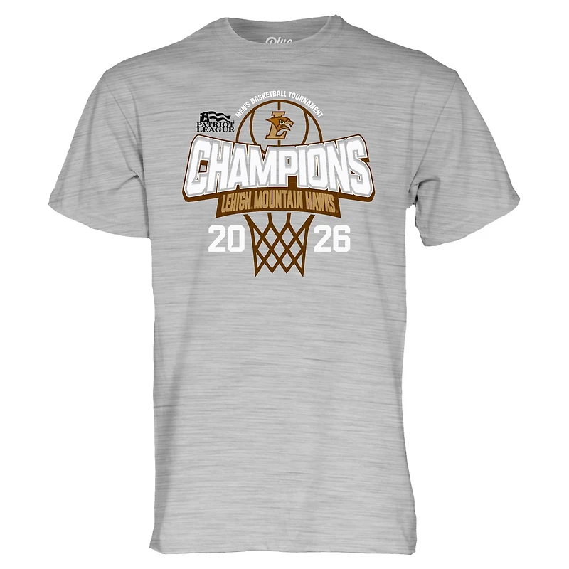 T-shirt unisexe bleu chiné 84 Lehigh Mountain Hawks, champions du tournoi de basketball masculin la Patriot League 2026