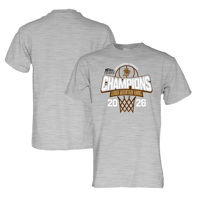 Unisex Blue 84 Heather Gray Lehigh Mountain Hawks 2026 Patriot League Men's Basketball Tournament Champions T-Shirt